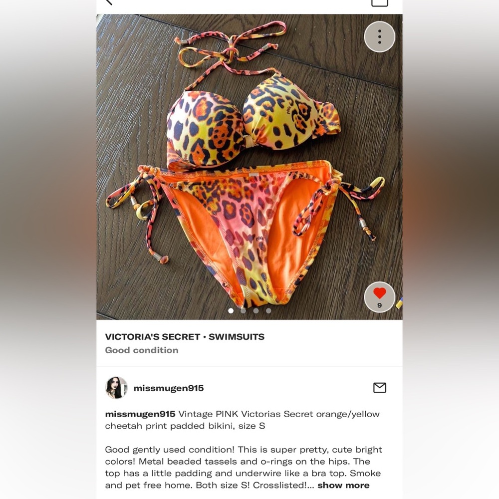 vintage PINK Victoria’s Secret orange/yellow cheetah print bikini, size small